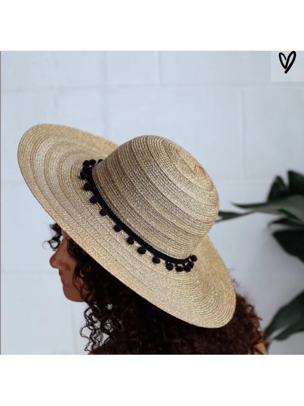 NWT Lulu's Natural Straw Sun Hat with Black Pom Trim
